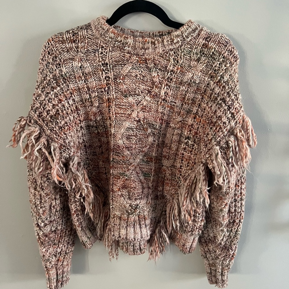 Joie Cable Knit Fringe Sweater - Blush Multi